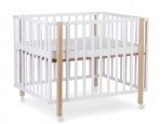 Childhome ratastel puidust võrevoodi Playpen 922 natural/valge 75x95 cm