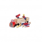 Suur Melissa & Doug puidust veoauto tööriistade ja ehitusvahenditega